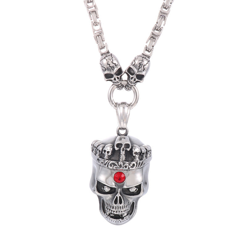 Exaggerated Titanium Steel Skull Pendant Necklace with Punk Ghost Head Design for Men