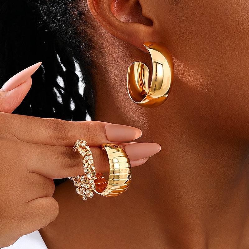 Planderful Vienna Verve Earrings Set – Elegant Metal Texture with Flash Zircon Accents