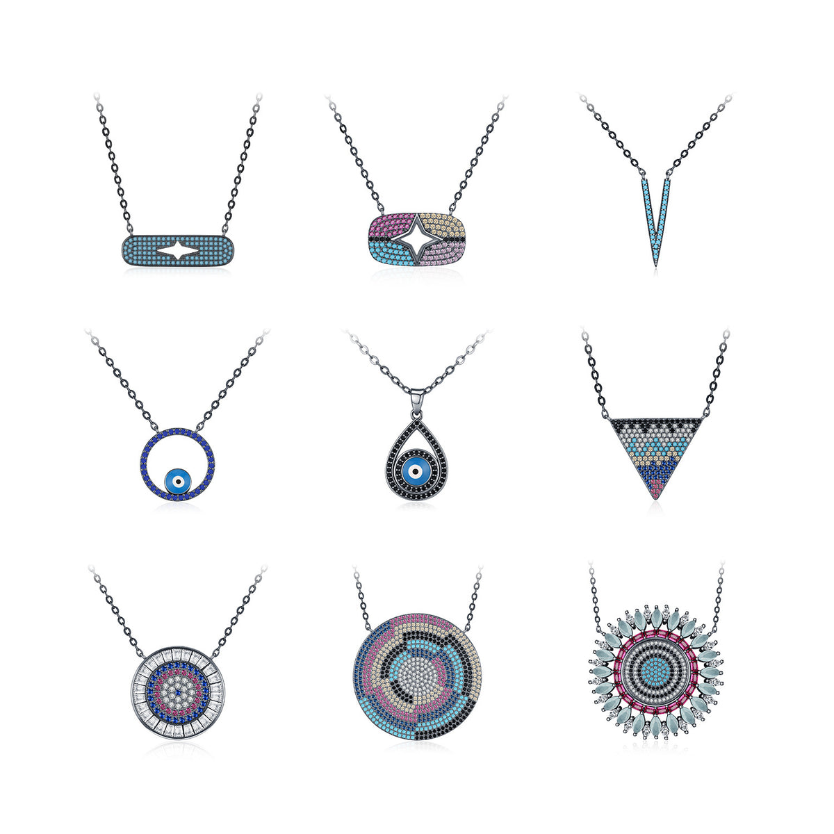 925 Sterling Silver Turquoise Two-Tone Zircon Necklace