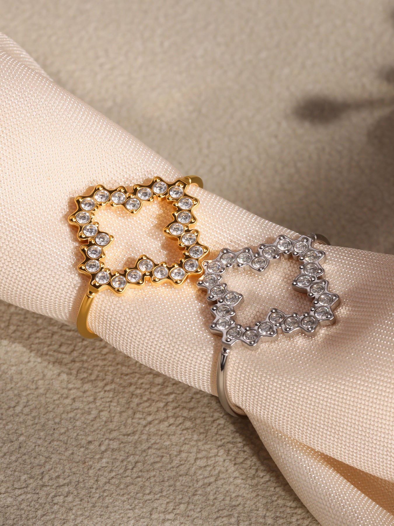 Planderful Zircon Four Leaf Flower Ring Elegant For Women