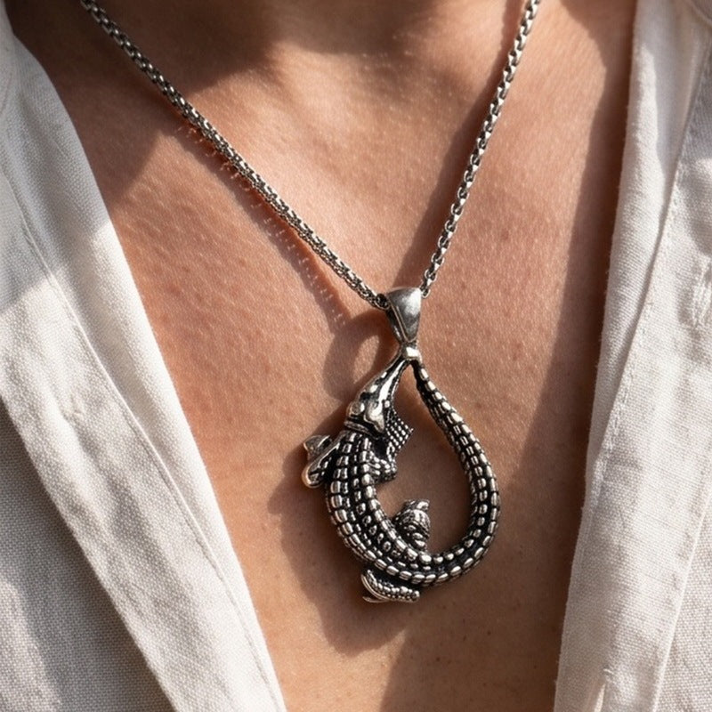 Beast Reptile Fish Titanium Steel Pendant Vintage Dragon Snake Crocodile Men's Stainless Steel Necklace