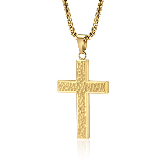 Planderful Titanium Steel Cross Necklace For Men Hand-Hammered Irregular Pendant Everyday Genie Collection