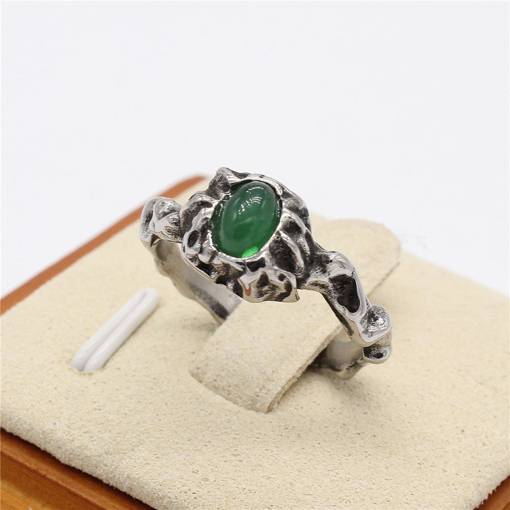 Planderful Titanium Steel Ring Unisex Branch Stone Original Design Retro Style For Men And Women Protective Jewelry