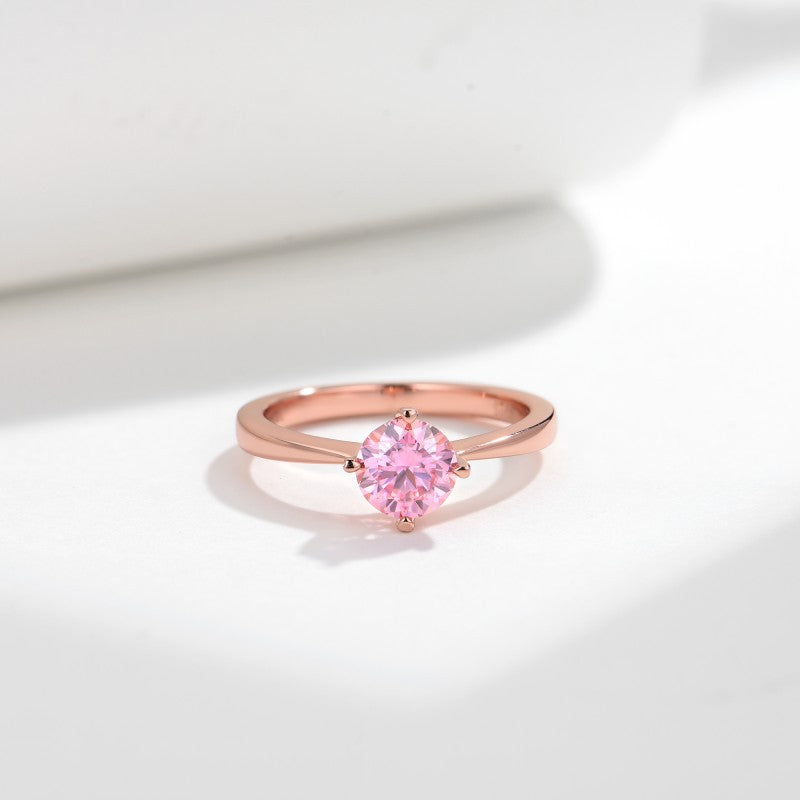 Planderful Pink Moissanite Ring S925 Silver Plated Rose Gold For Women 1.0 Ct D Color VVS3EX Sparkling Daily Jewelry