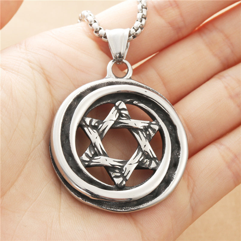 Personalized Titanium Steel Hexagram Pendant Necklace - Trendy Retro Punk Design for Men