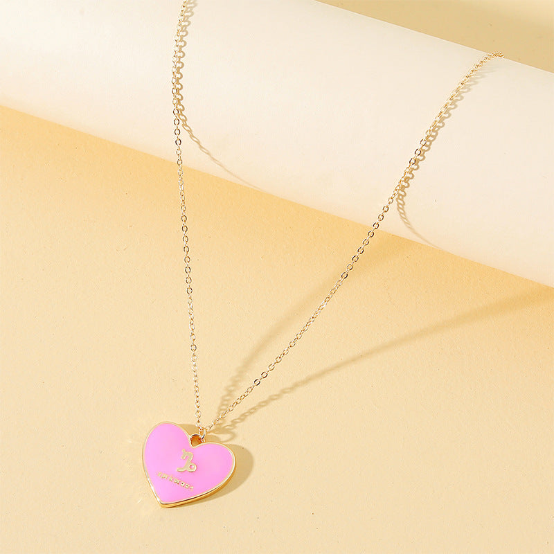 Constellation Drop Glaze Necklace - Pink Heart Pendant