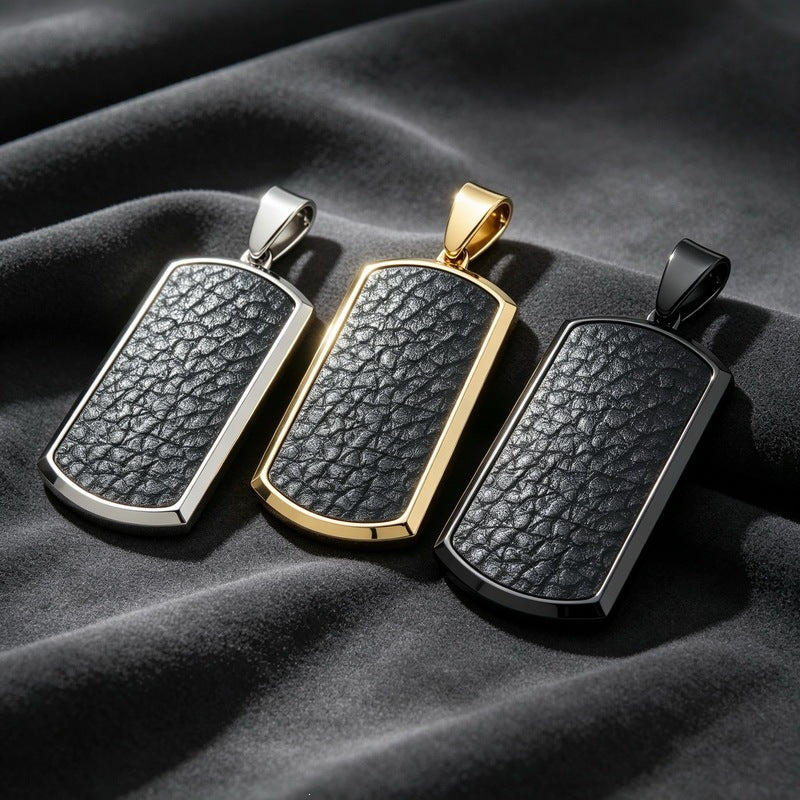 Leather Military Brand Pendant Retro Tag Back Stainless Steel Men's Pendant Necklace