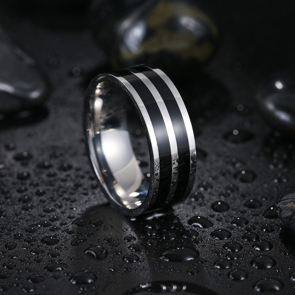 Fashionable Men's Steel Ring with Unique Groove Design in European and American Style