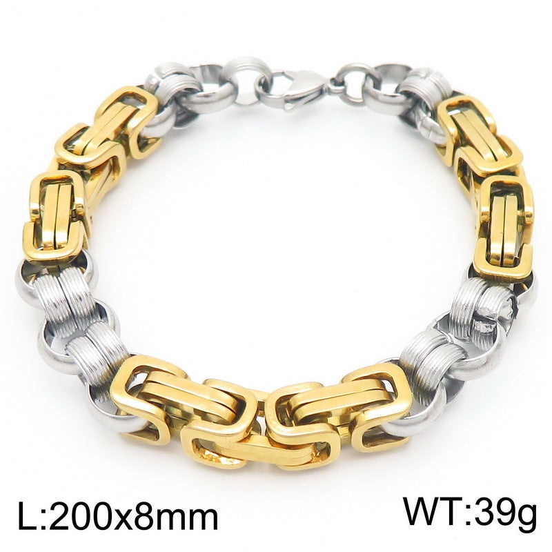 Hand-Spliced O-Chain Byzantine Festival Chain Two-Color Titanium Steel Men's Bracelet
