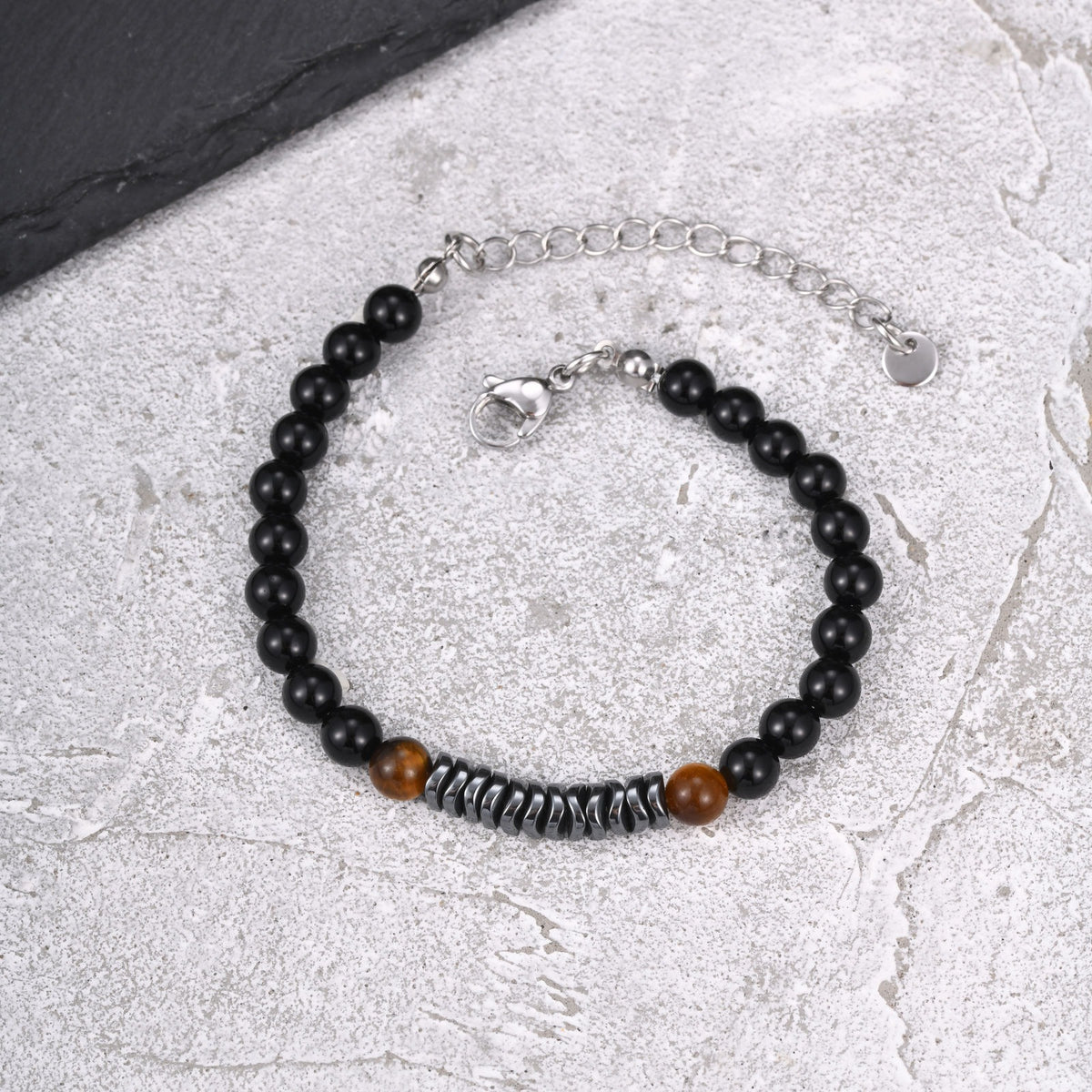 Tiger's Eye Black Stainless Steel Bracelet for Men