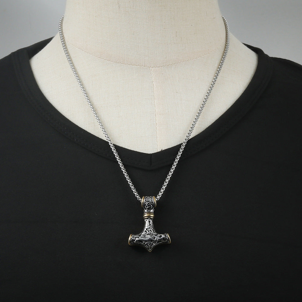Titanium Steel Thor Hammer Pendant Necklace for Men - Retro Punk Style