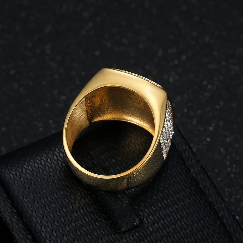 Planderful Hip Hop Ring for Men Titanium Steel Gold Plated Zircon Durable Urban Style Accessory Sizes 7 to 13