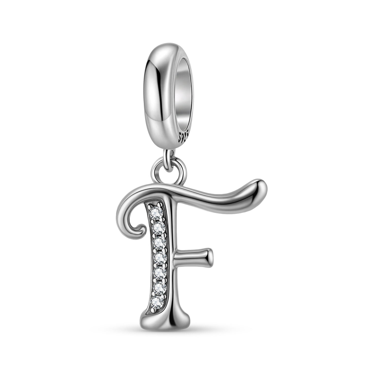 Planderful Jewelry 26 Letter Sterling Silver Pendant With Zircon Inlays Necklace