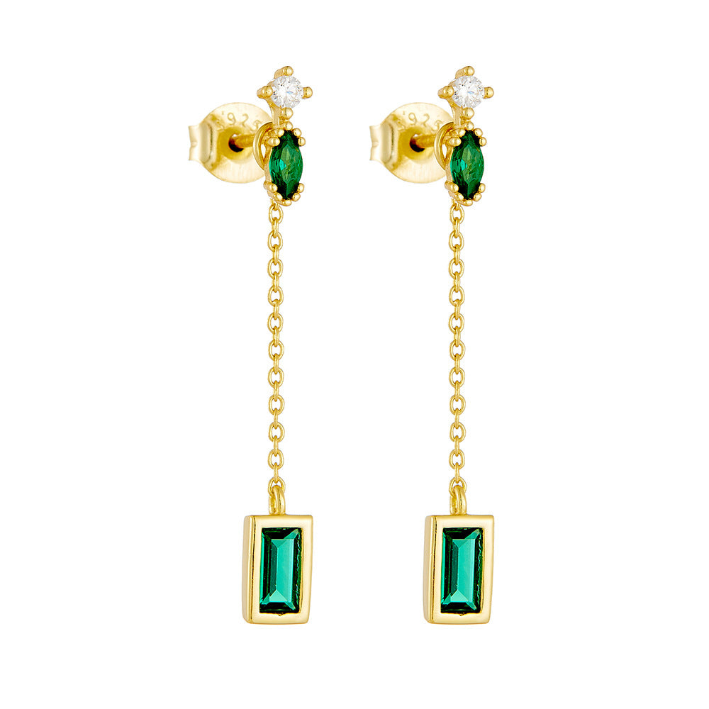 Planderful Emerald Zircon Earrings S925 Sterling Silver Long Chain Fringe For Women Elegant Luxury