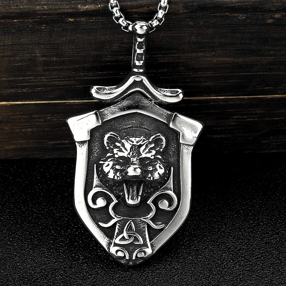 European And American Retro Stainless Steel Viking Wolf Pendant Necklace