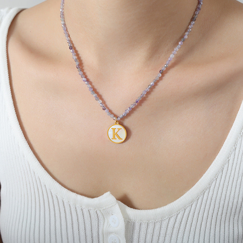 Luxurious Titanium Gold-Plated Mother-of-Pearl Pendant Necklace with Zircon Details