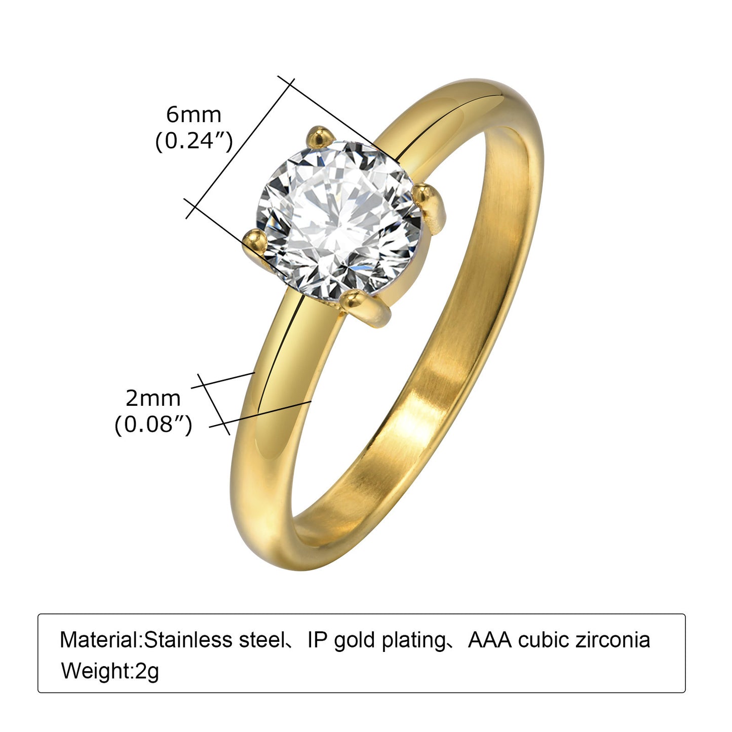 Various Stainless Steel 18K Gold White Black Square Zircon Ring Women