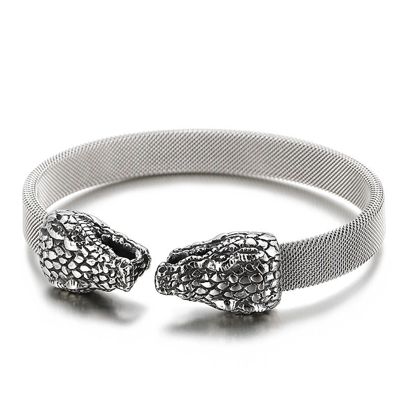 Trends Punk Style Snakehead Titanium Steel Men's Elastic Bracelet