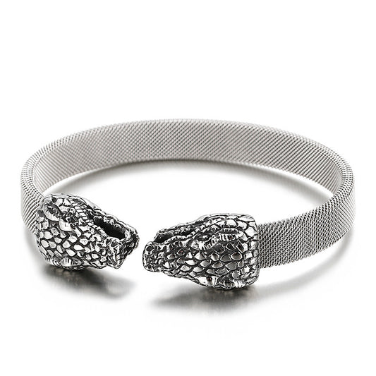 Trends Punk Style Snakehead Titanium Steel Men's Elastic Bracelet