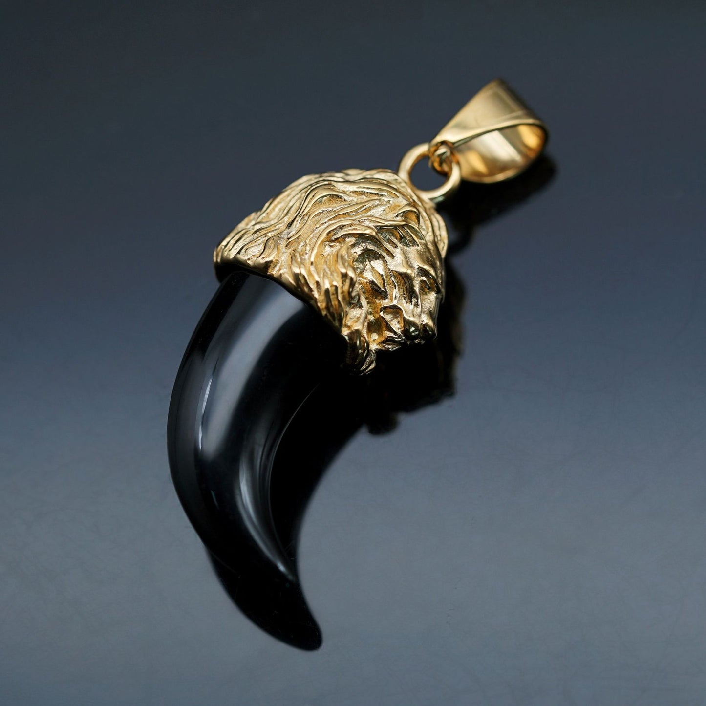 Planderful Lion Head Pendant Titanium Steel Gold Plated Wolf Fang Resin Unisex Hip Hop Statement Jewelry