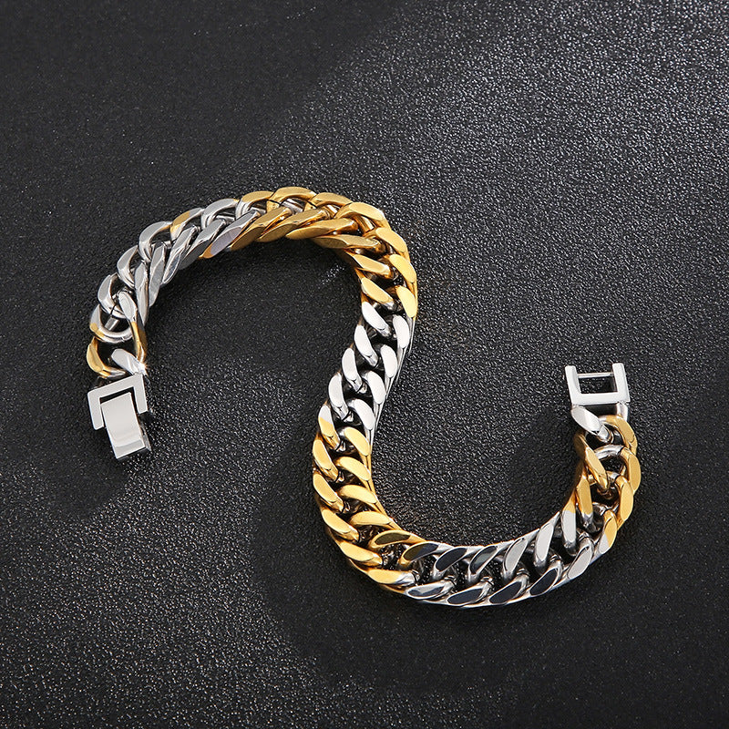 Stylish Encrypted Four-sided Grinding Chain Bracelet and Necklace in Steel Gold Titanium for Men – European and American Hip-hop Trend
