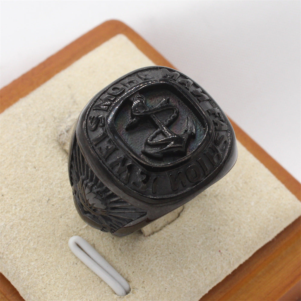 Planderful Everyday Genie Men's Titanium Steel Ring – Retro Boat Anchor Design for European and American Style