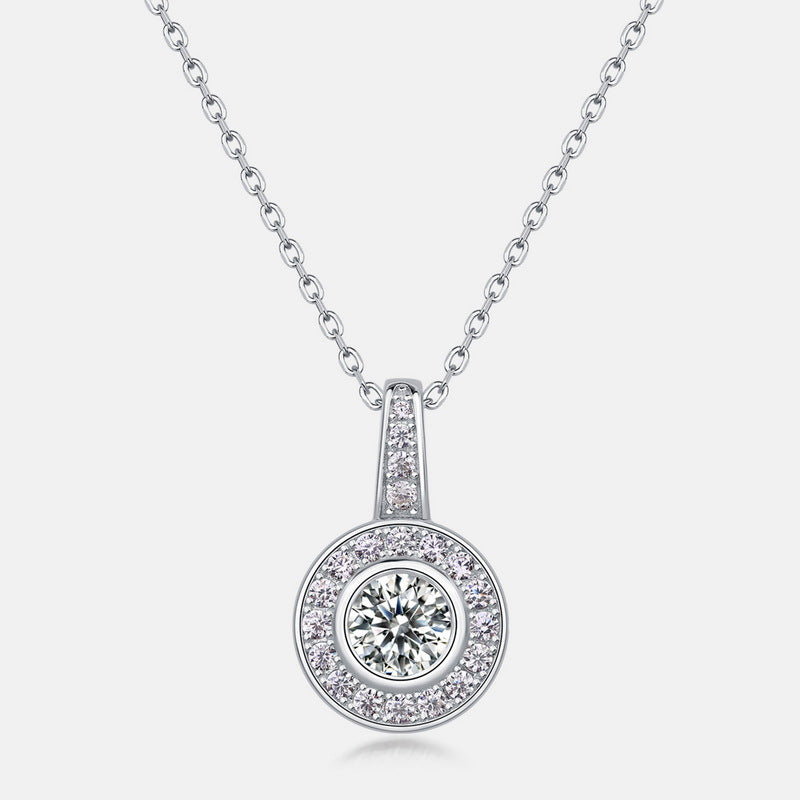 S925 Sterling Silver Moissanite Round Pendant Necklace