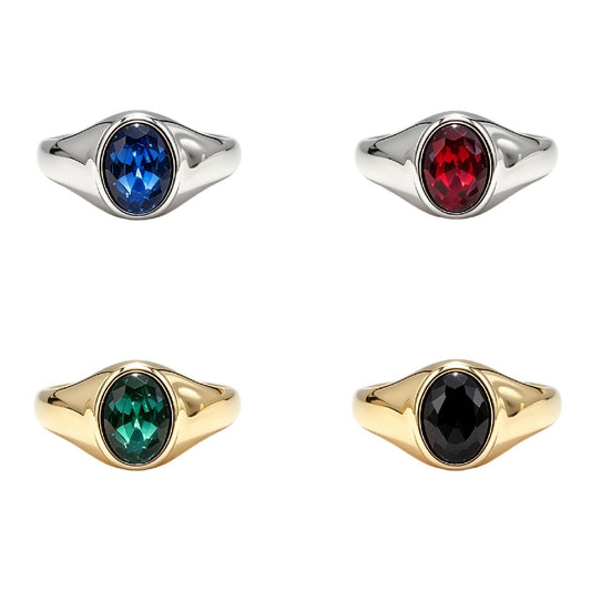 Multi-Color Gemstone Titanium Steel Ring