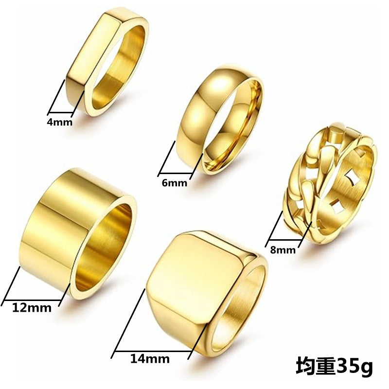 Planderful Titanium Steel Ring Set For Men Unisex Square Band Fade-Resistant Everyday Fashion