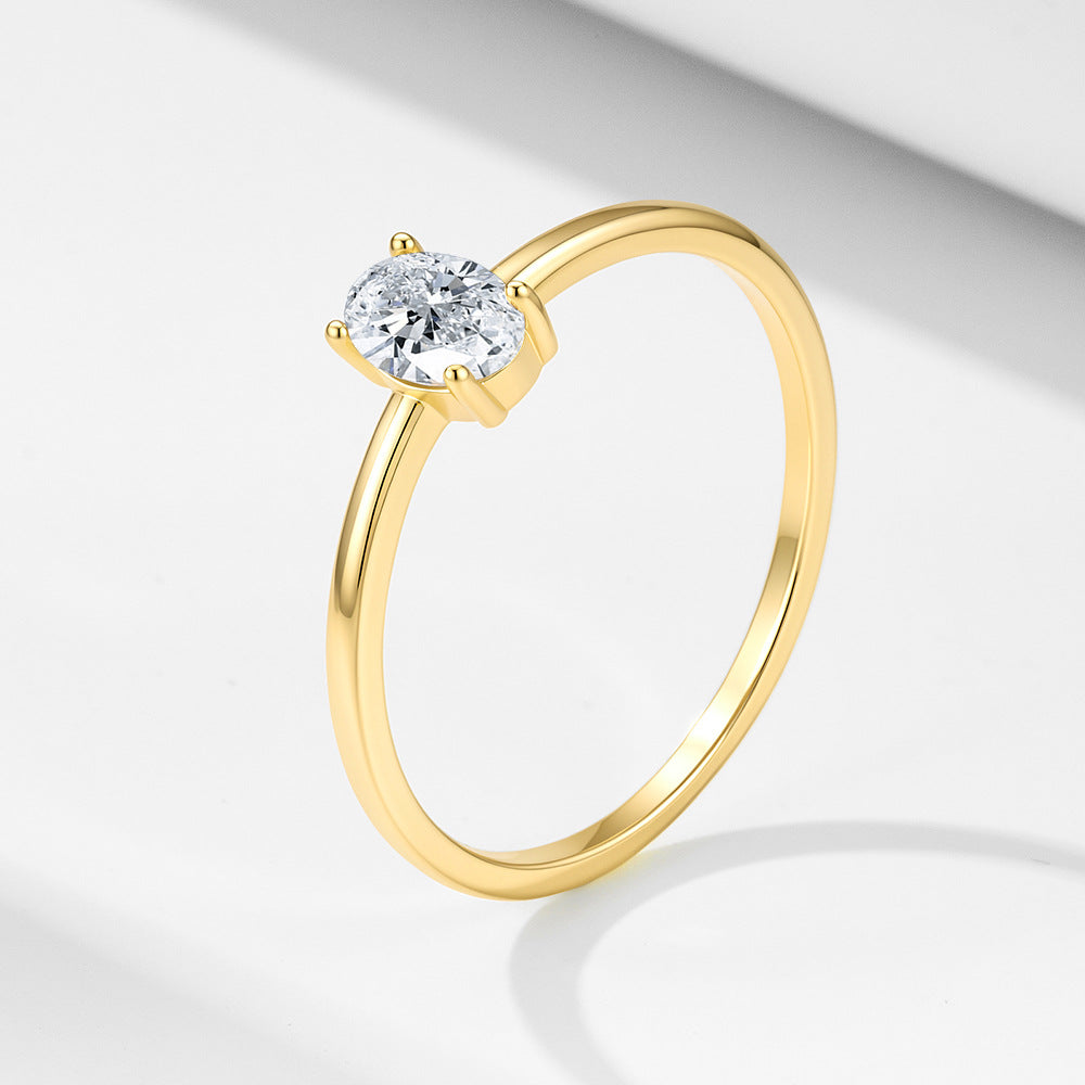 S925 Sterling Silver Single Zircon Ring Style Geometric Oval Zircon Ring