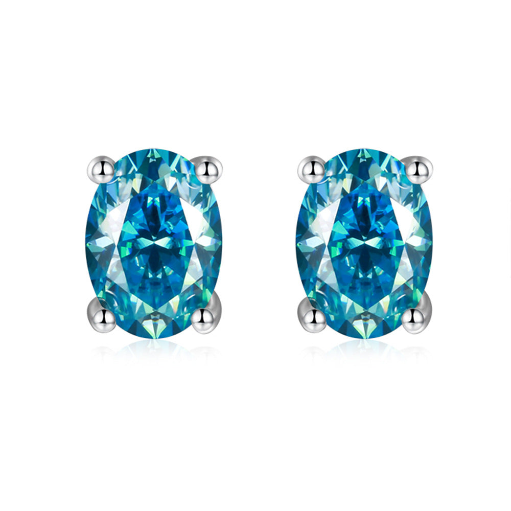 Solitaire 1.0 Carat Oval Cut Moissanite Silver Stud Earrings