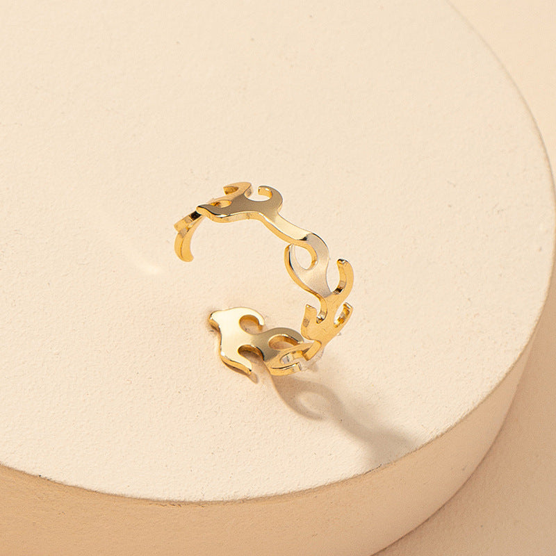 Fire-shaped Open Ring with European and American Style Handmade Jewelry