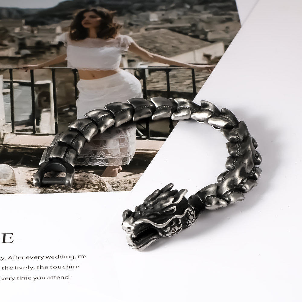 Titanium Steel Dragon Sand Surface Bracelet European Men