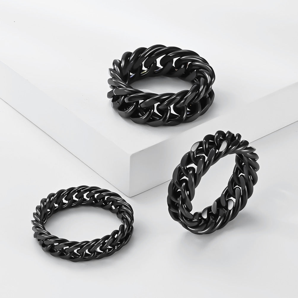 Planderful Stainless Steel Cuban Chain Ring Everyday Genie Unisex Hip Hop Fashion High End Statement Jewelry