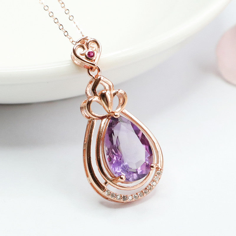 Amethyst Teardrop 925 Silver Pendant — No Chain