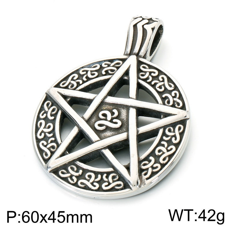 Punk Devil'S Eye Sun And Moon Pendant Viking Celtic Knot Pentagram Round Brand Necklace