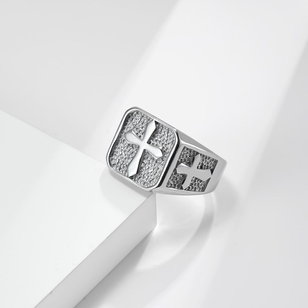 Planderful Stainless Steel Ring For Men Retro Cross Design Square Band Everyday Genie