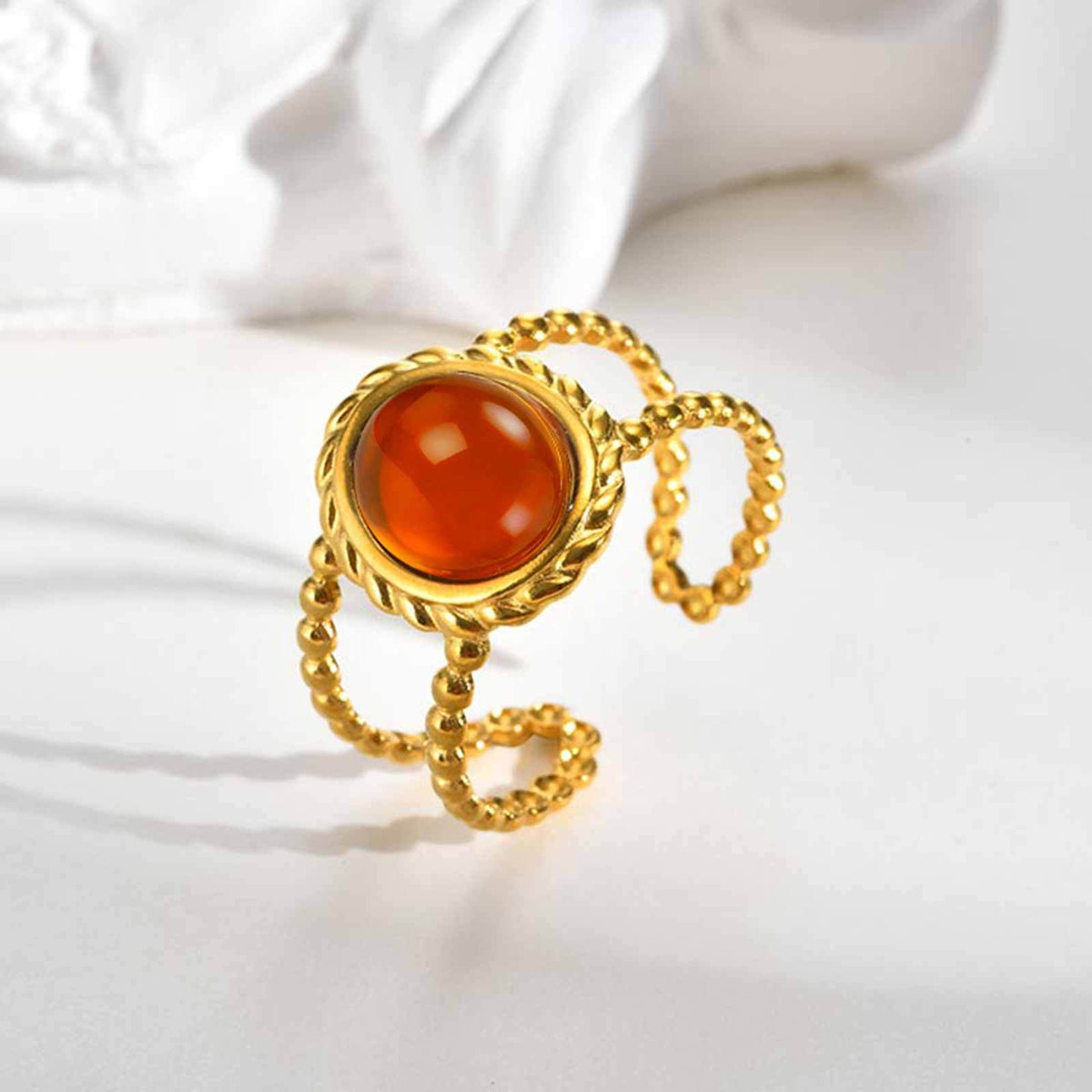 Stainless Steel Hot-Selling Geometric Lines Imitation Natural Stone Double-Layer Open Ring