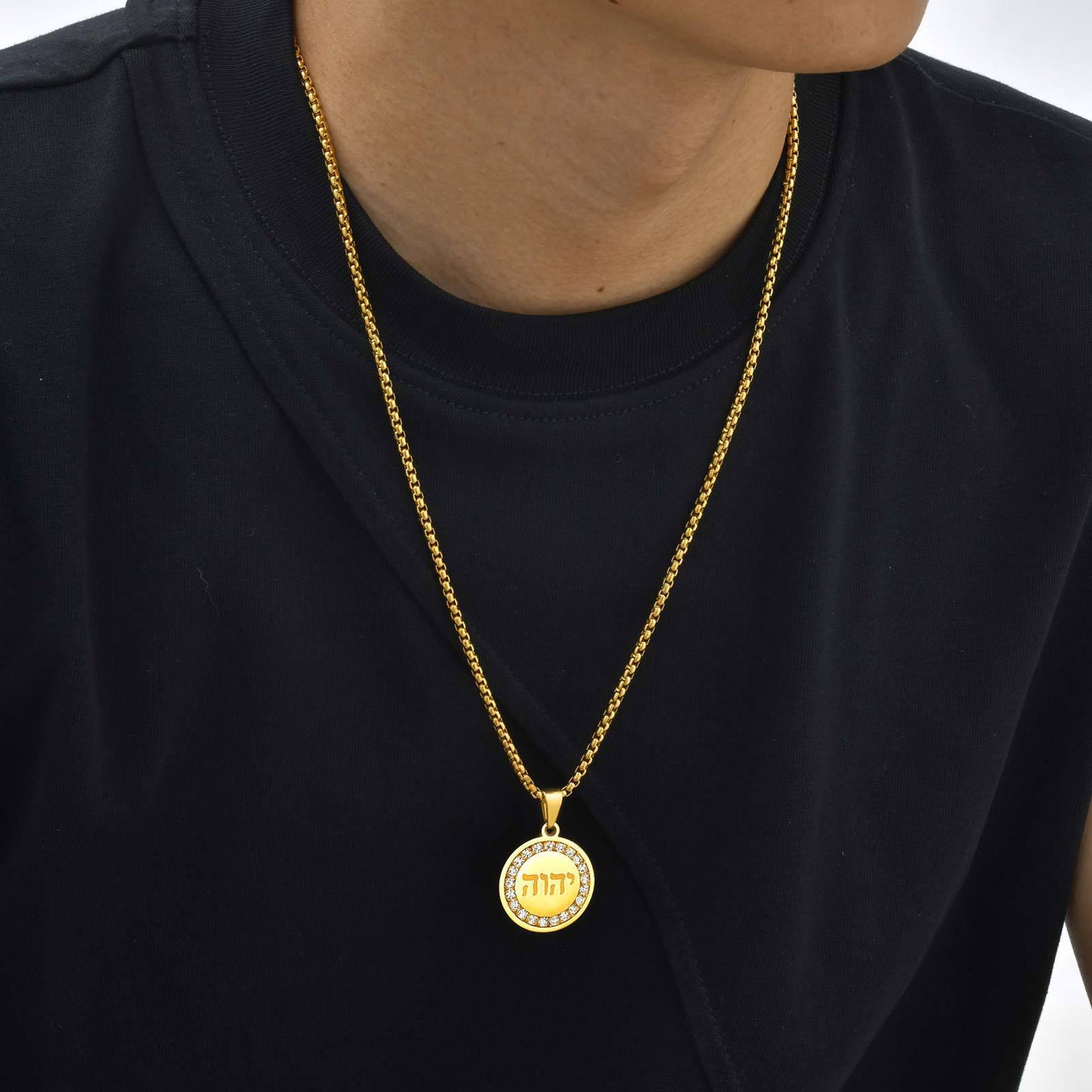 Planderful Stainless Steel Hebrew Pendant Necklace For Men