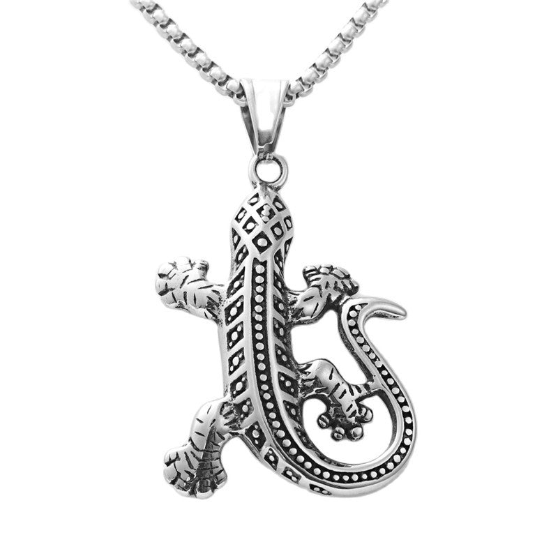 Titanium Steel Gecko Pendant Necklace for Men - Retro Punk Lizard Design