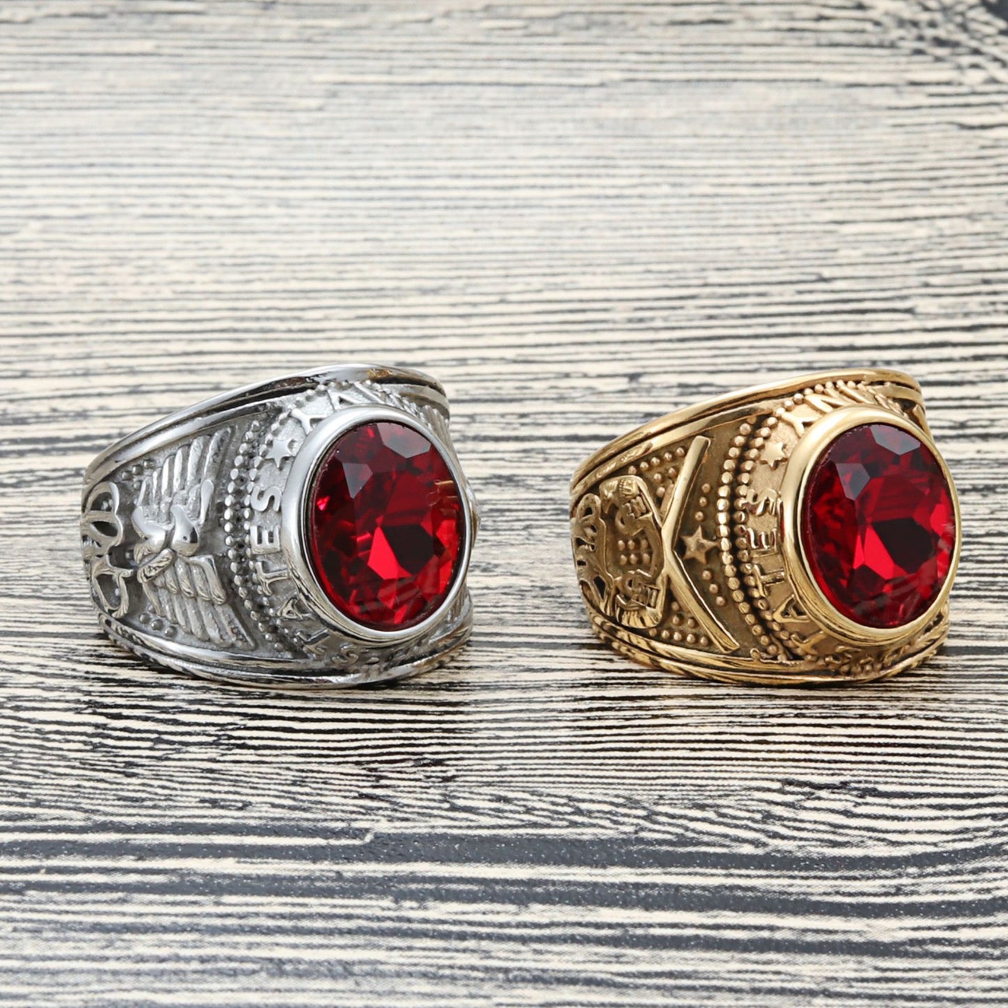 Trendy Multi-Color Gemstone Letter Ring for Men – Retro Titanium Steel Punk Style