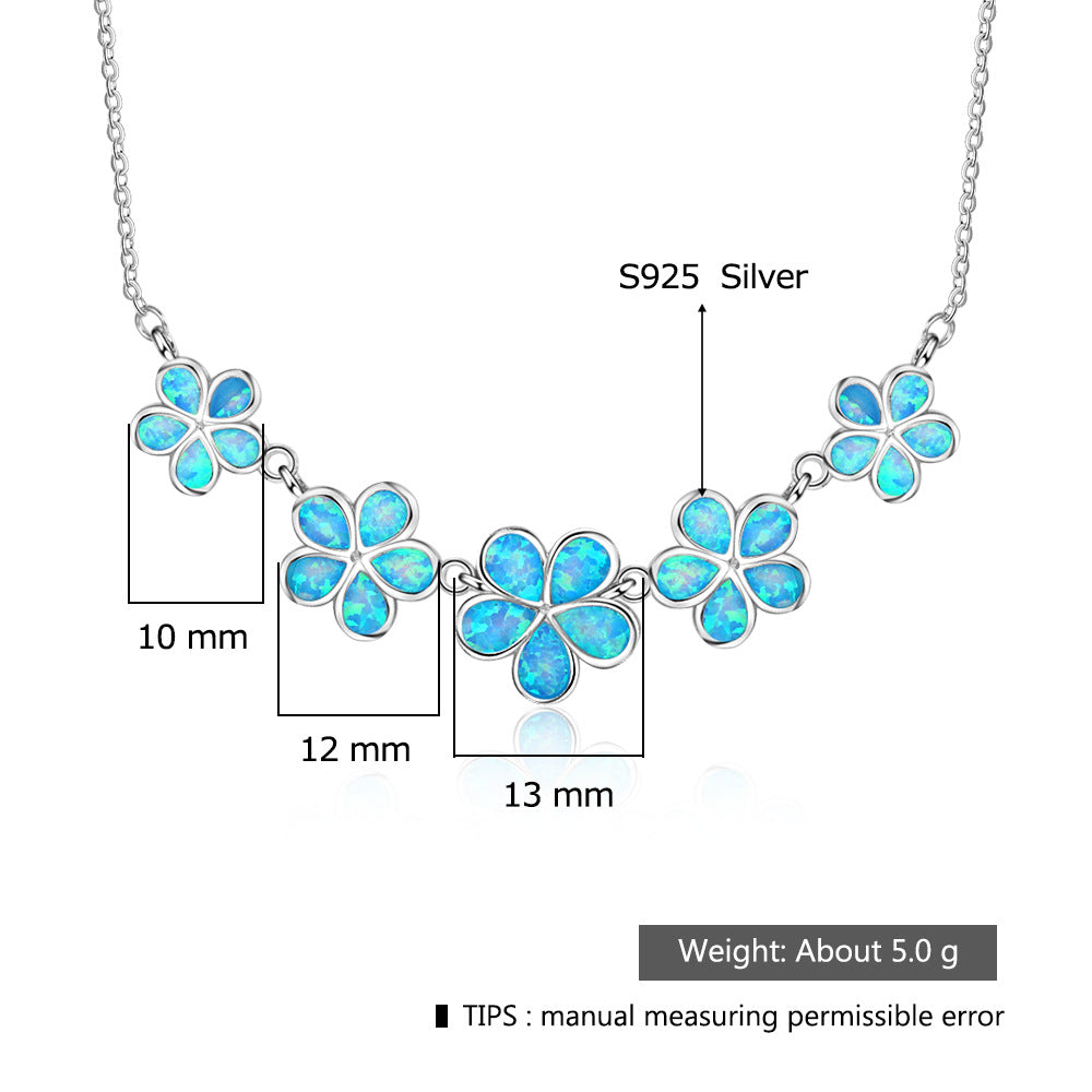 Planderful Jewelry Blue Opal Plum Blossom Necklace