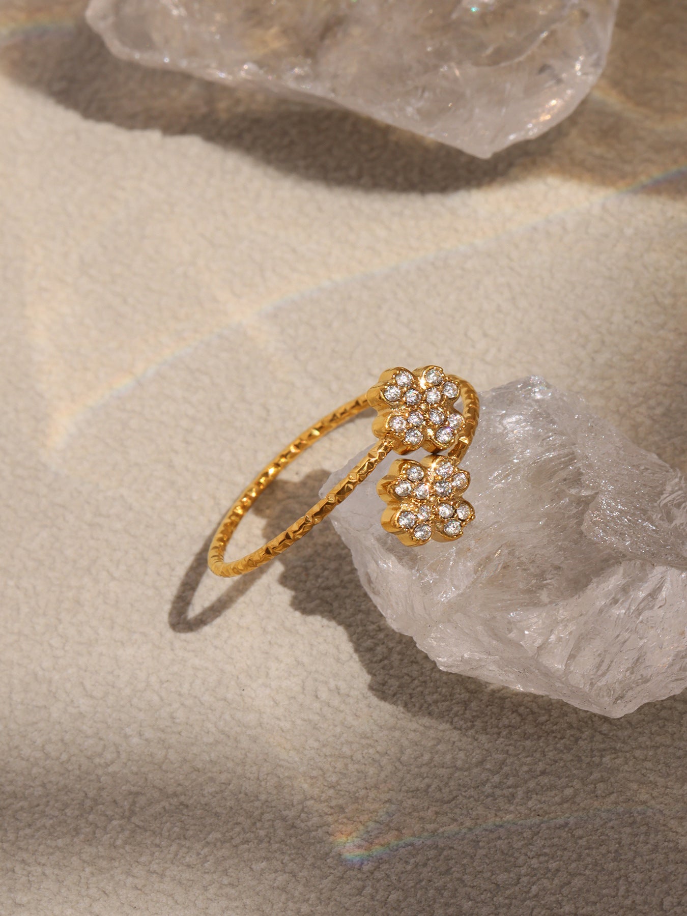 Planderful Zircon Four Leaf Flower Ring Elegant For Women