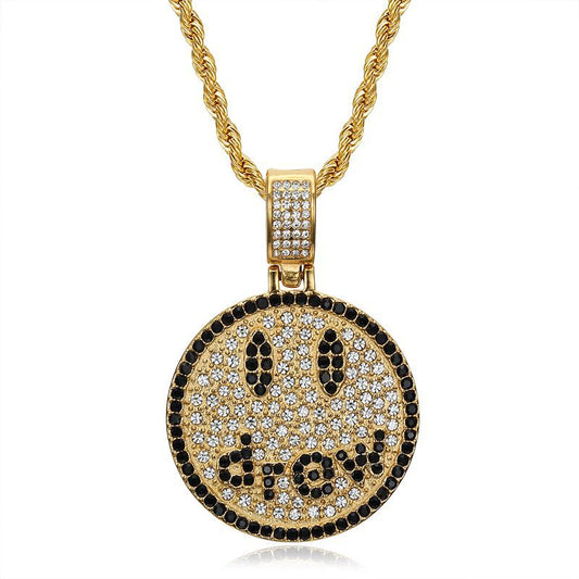 Planderful Smiley Face Necklace Trendsetting Unisex Stainless Steel Gold Plated Pendant For Men And Women