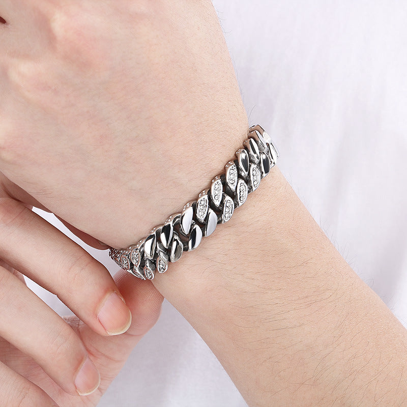 Planderful Mens Hip Hop Titanium Zircon 12mm Cuban Chain