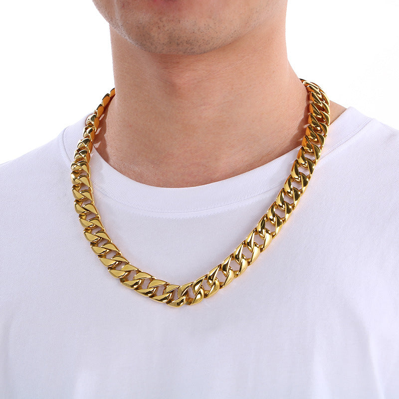 Planderful 15mm Titanium Steel Cuban Chain Necklace For Men