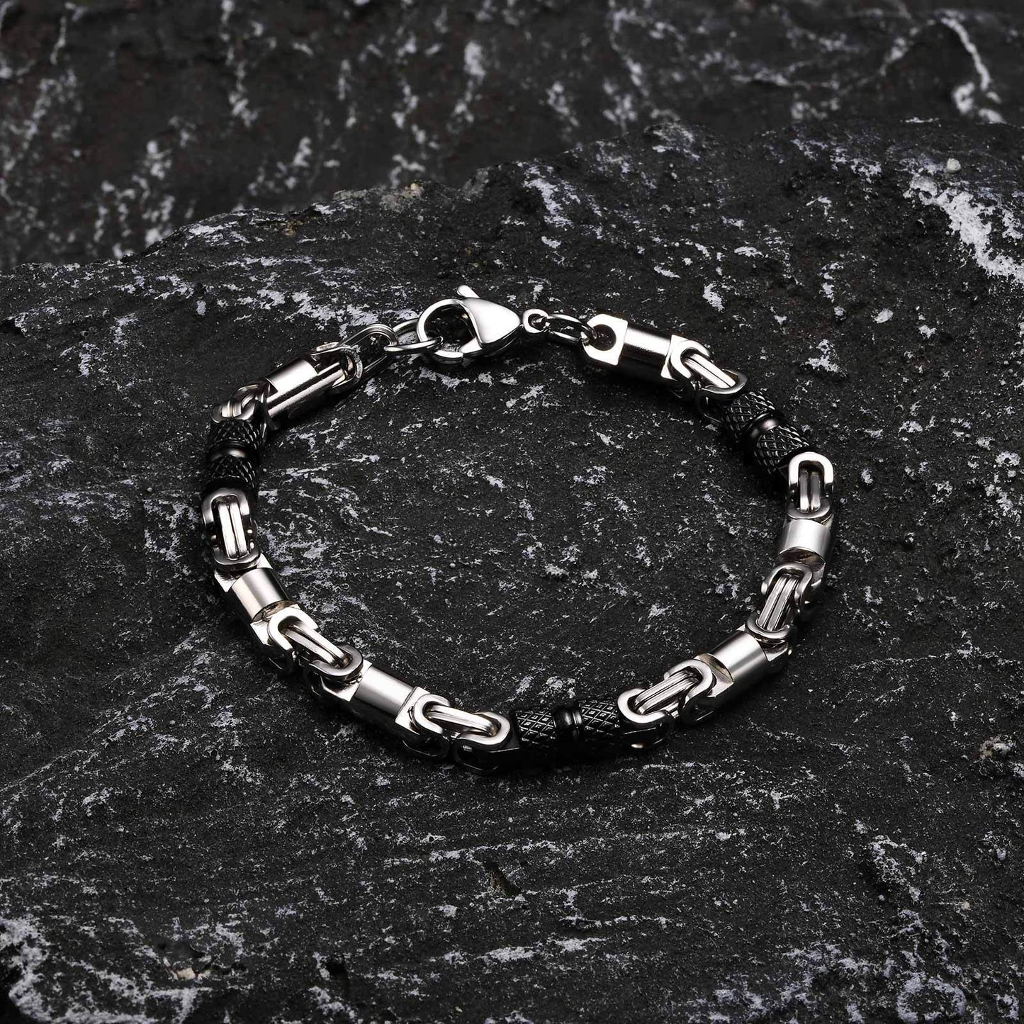 Stainless Steel Byzantine Handmade Chain Bracelet Men's Electric Black