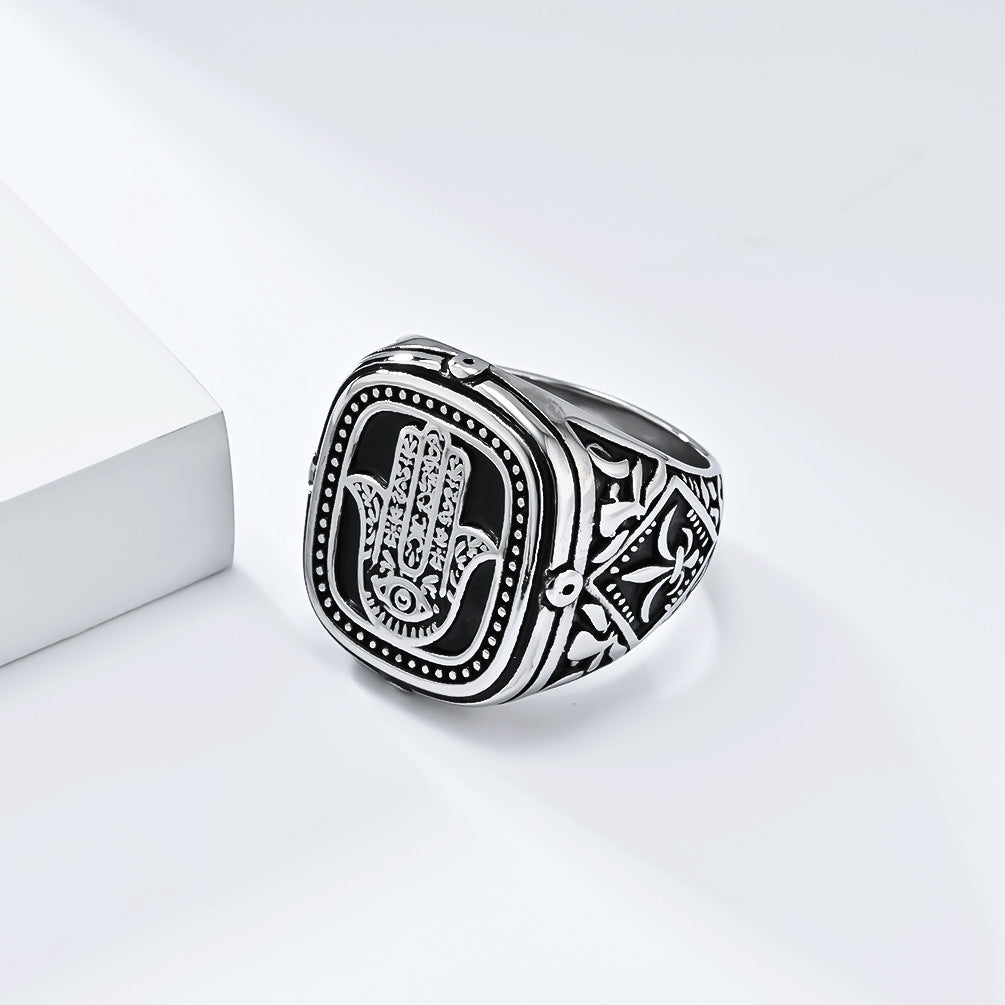 Steel Ring – Vintage Fatima Hand Design For Men Traditional West Asia North Africa Planderful