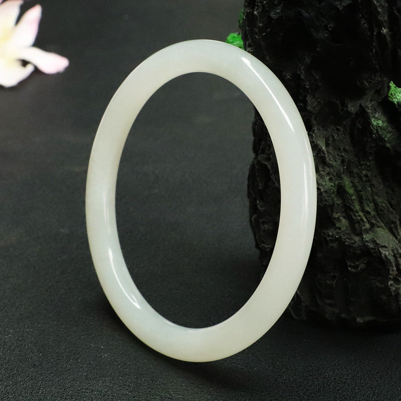 White Hetian Jade Slim Round Bangle