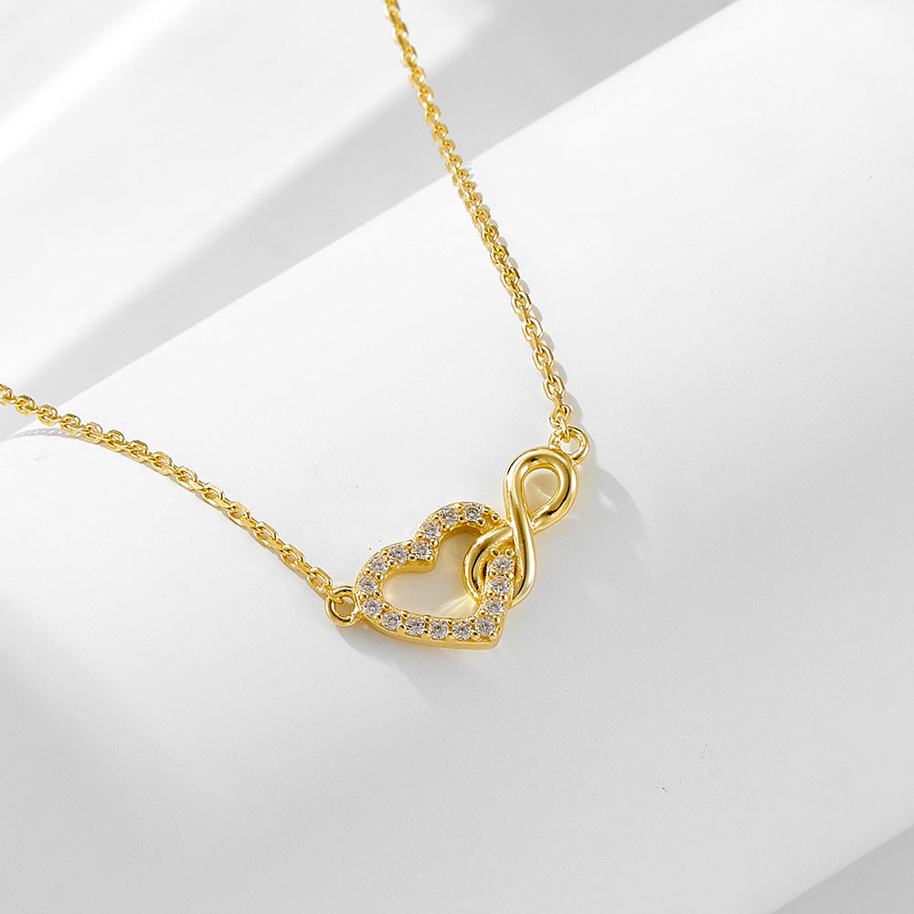 Lucky Figure-8 Infinite Heart-Shaped Sterling Silver Necklace Niche Versatile Necklace